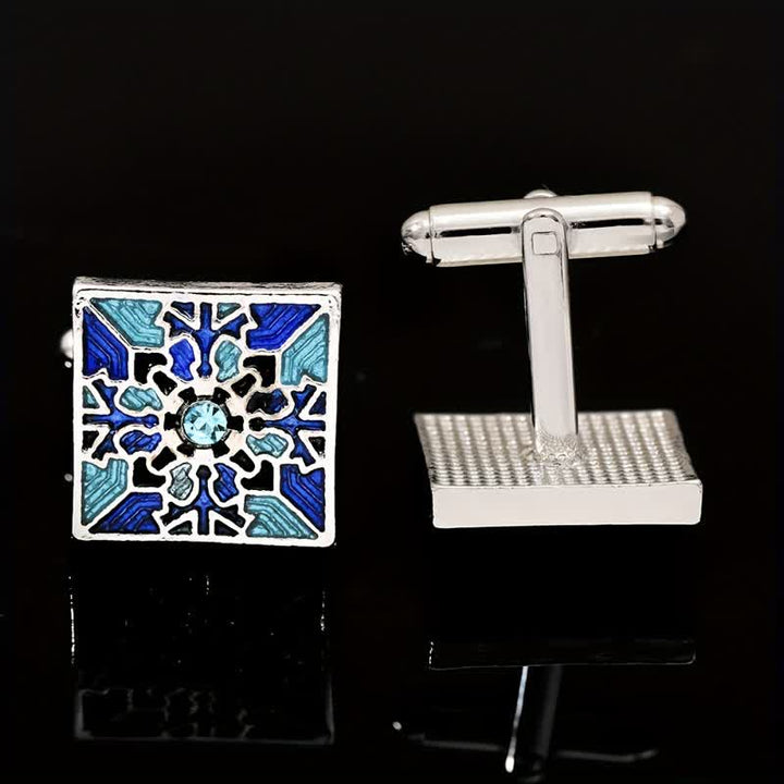 Boutons de manchette classiques en émail bleu pour homme en forme de flocon de neige