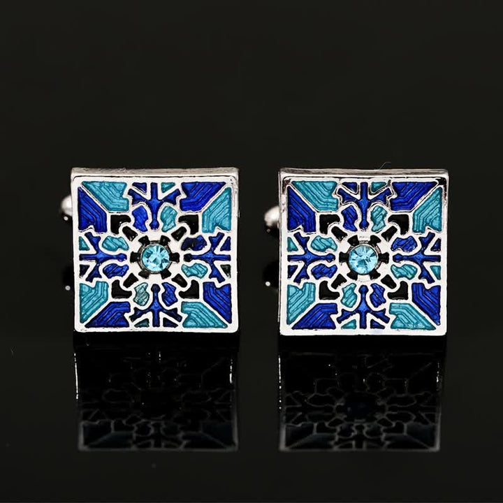 Boutons de manchette classiques en émail bleu pour homme en forme de flocon de neige