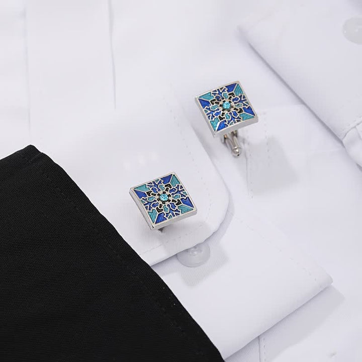 Boutons de manchette classiques en émail bleu pour homme en forme de flocon de neige