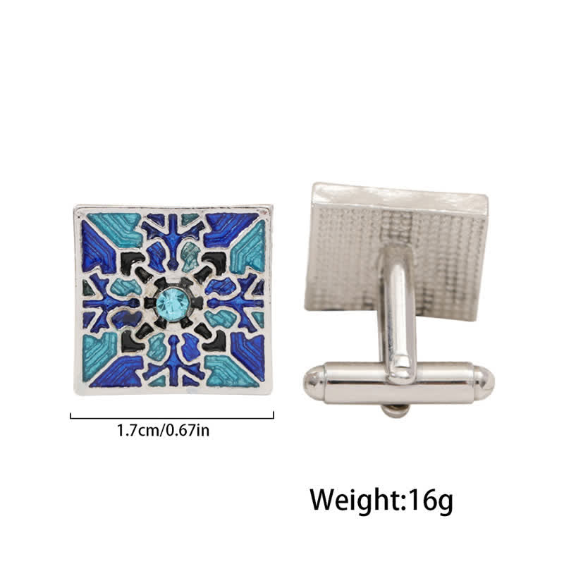Boutons de manchette classiques en émail bleu pour homme en forme de flocon de neige
