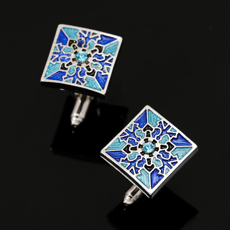 Boutons de manchette classiques en émail bleu pour homme en forme de flocon de neige