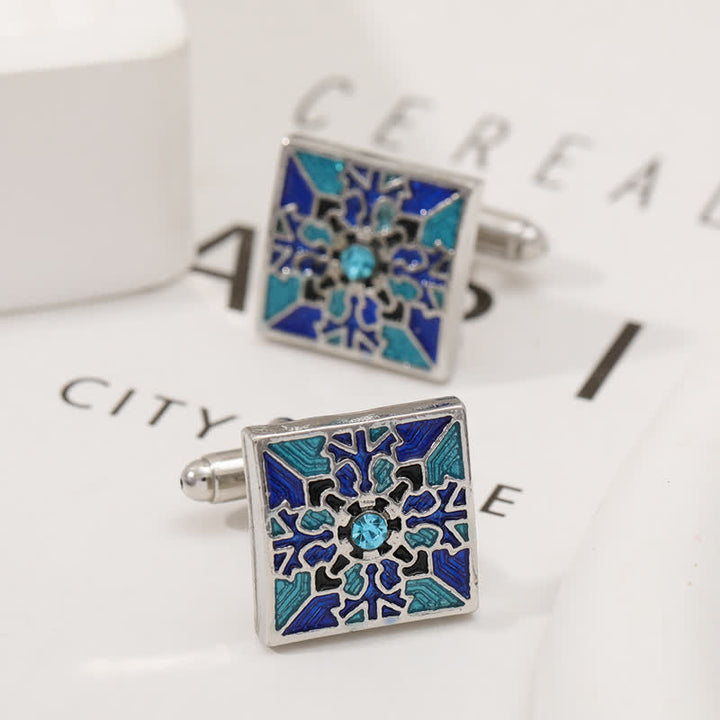Boutons de manchette classiques en émail bleu pour homme en forme de flocon de neige