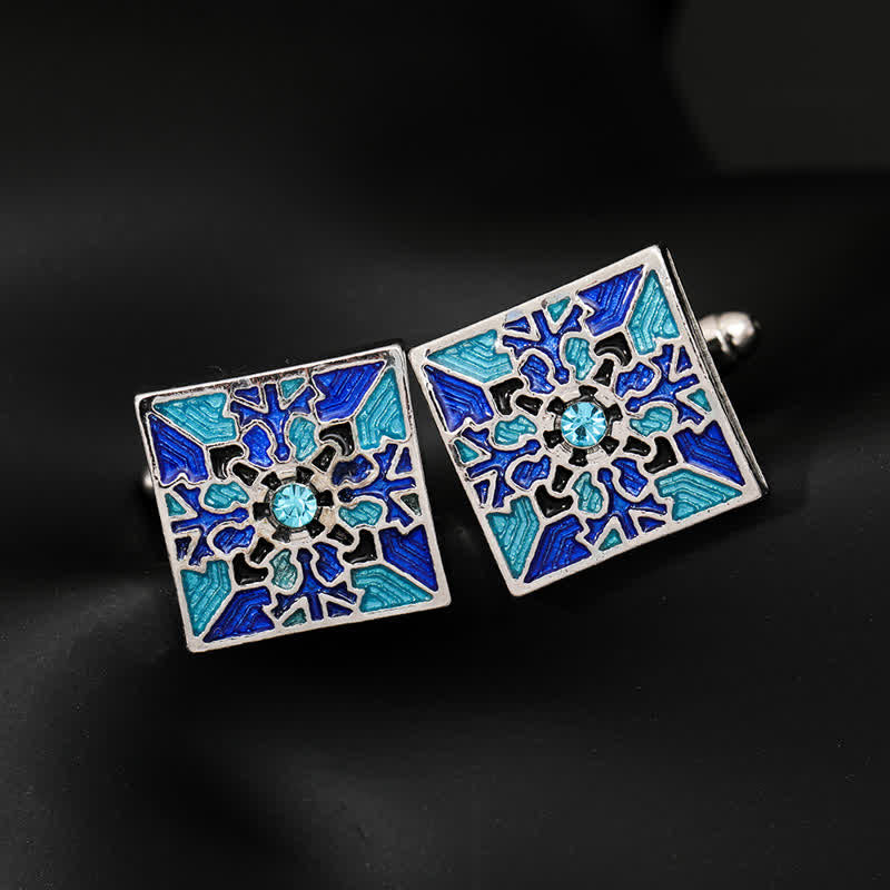 Boutons de manchette classiques en émail bleu pour homme en forme de flocon de neige