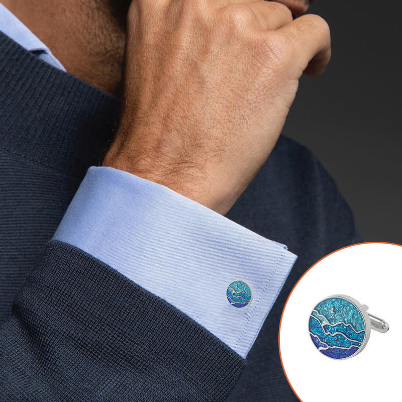 Boutons de manchette classiques en émail bleu pour homme en forme de flocon de neige