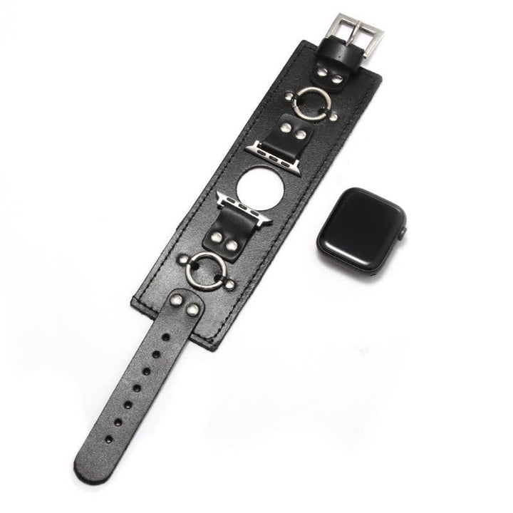 Bracelet de montre intelligente en cuir véritable avec décor de bague
