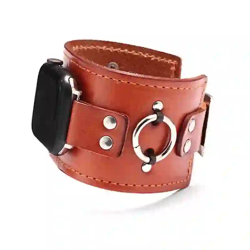 Bracelet de montre intelligente en cuir véritable avec décor de bague