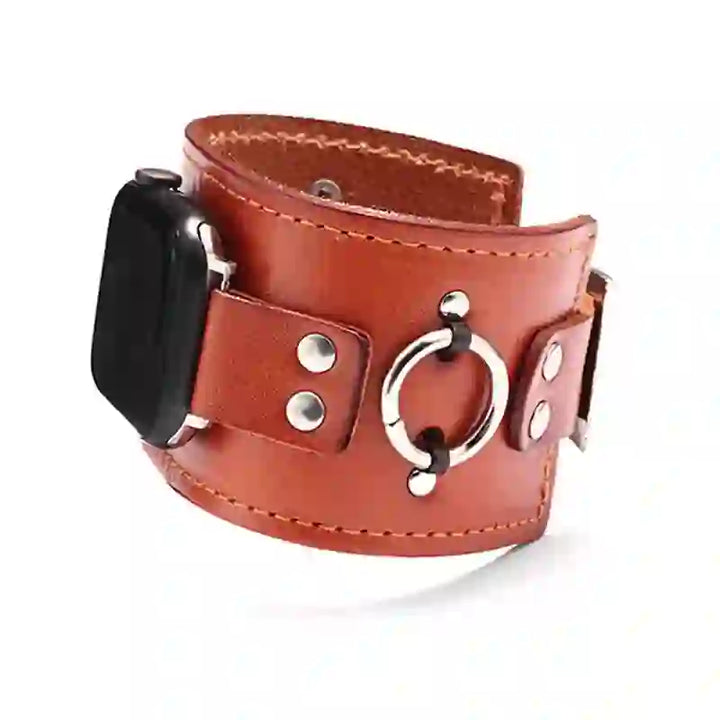 Bracelet de montre intelligente en cuir véritable avec décor de bague