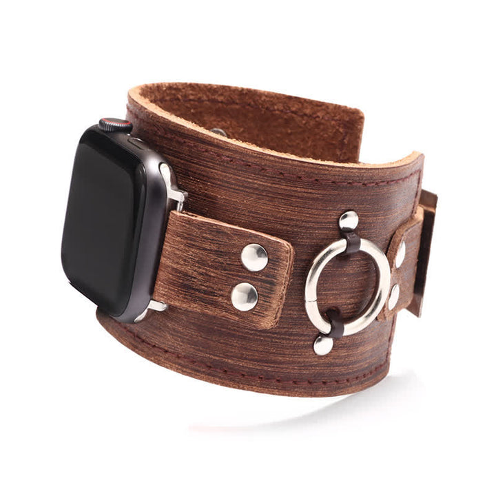 Bracelet de montre intelligente en cuir véritable avec décor de bague