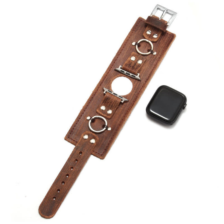Bracelet de montre intelligente en cuir véritable avec décor de bague