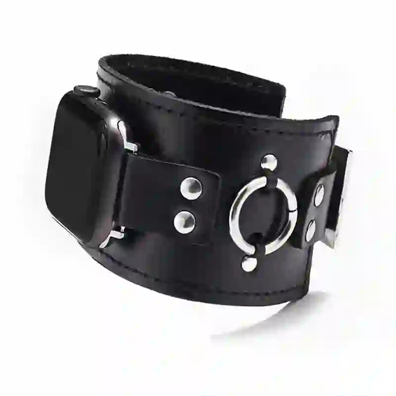 Bracelet de montre intelligente en cuir véritable avec décor de bague