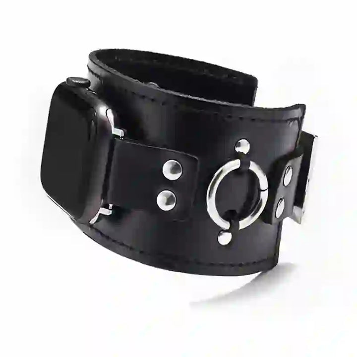 Bracelet de montre intelligente en cuir véritable avec décor de bague