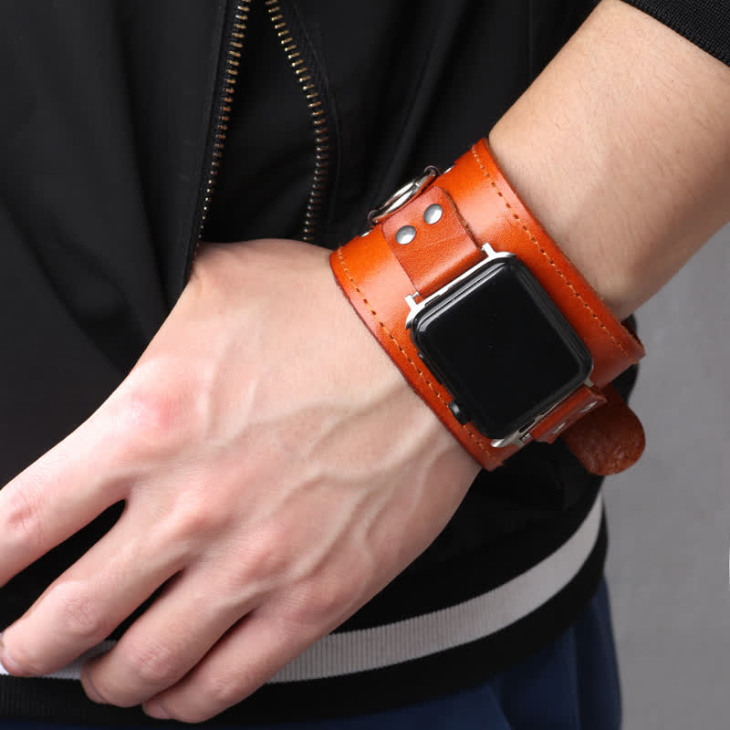 Bracelet de montre intelligente en cuir véritable avec décor de bague