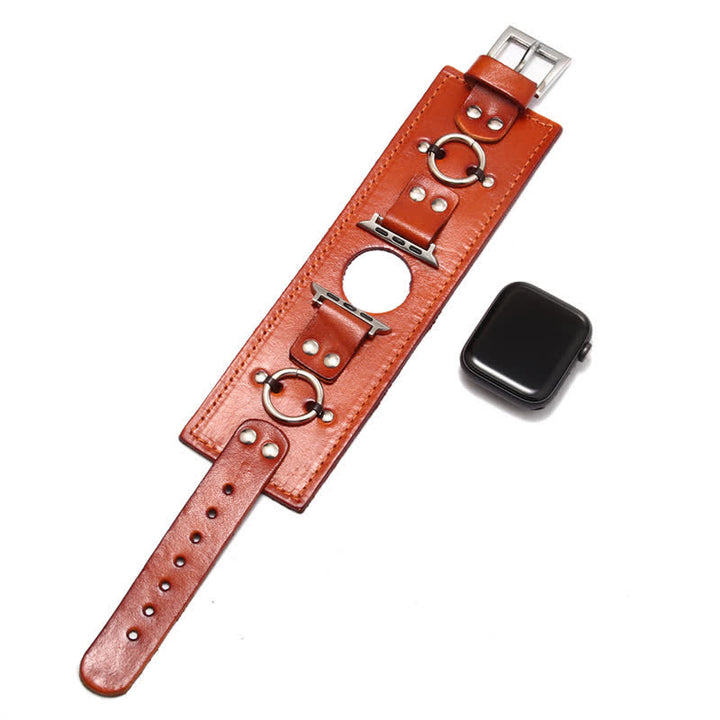 Bracelet de montre intelligente en cuir véritable avec décor de bague