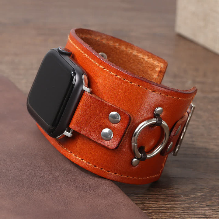 Bracelet de montre intelligente en cuir véritable avec décor de bague
