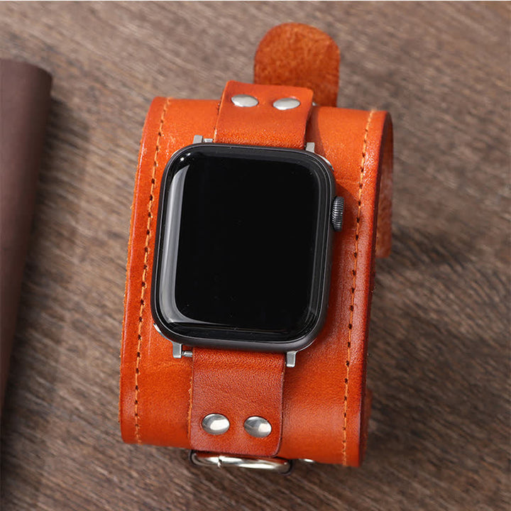 Bracelet de montre intelligente en cuir véritable avec décor de bague