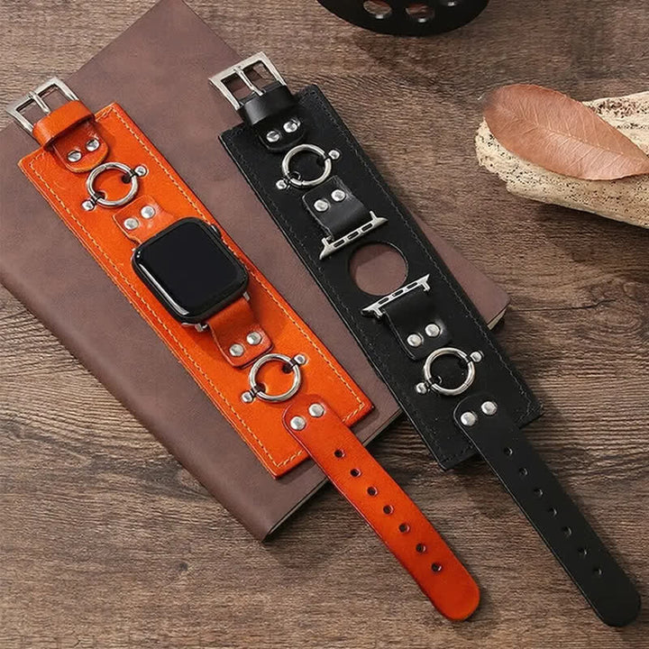 Bracelet de montre intelligente en cuir véritable avec décor de bague