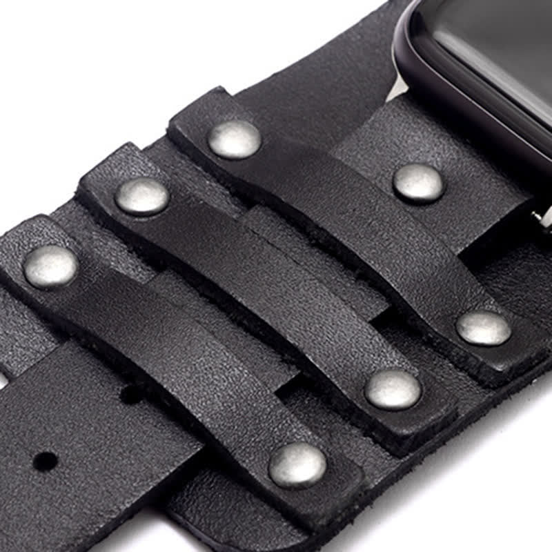 Bracelet de montre en cuir véritable à large sangle punk