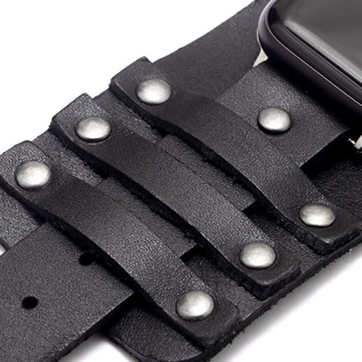 Bracelet de montre en cuir véritable à large sangle punk