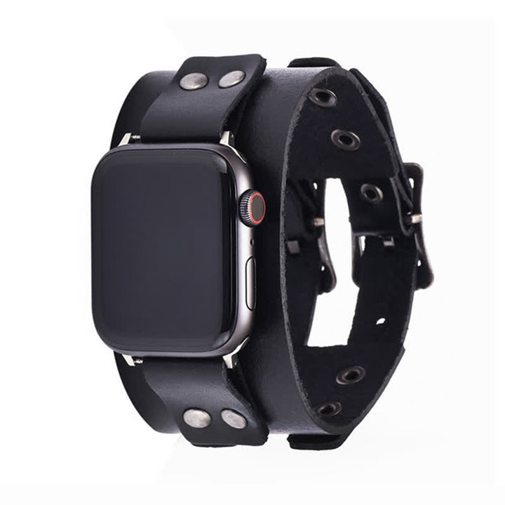 Bracelet de montre élégant en cuir véritable à double sangle