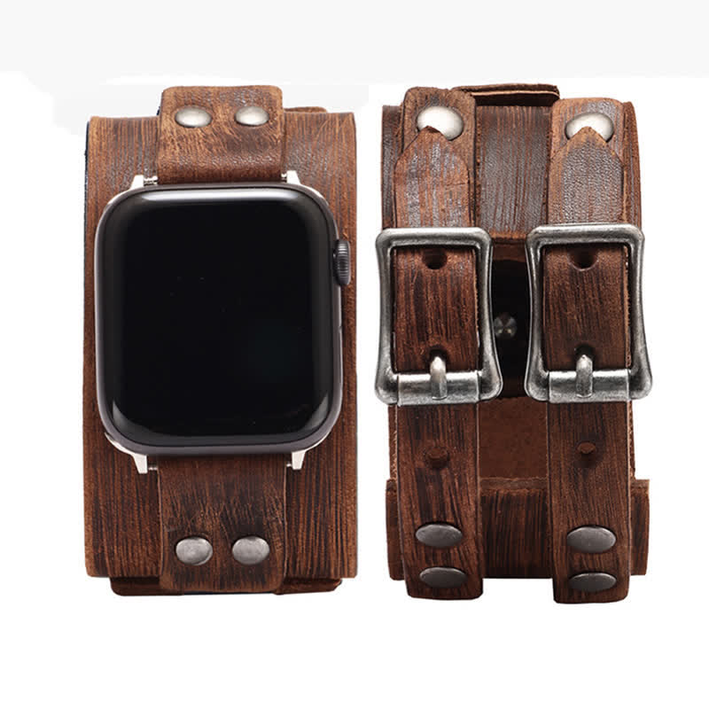 Bracelet de montre élégant en cuir véritable à double sangle