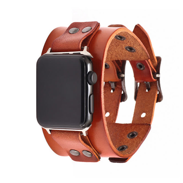 Bracelet de montre élégant en cuir véritable à double sangle