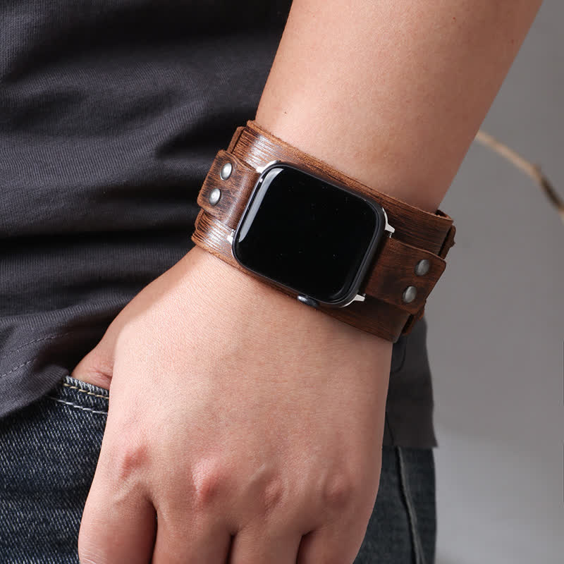 Bracelet de montre élégant en cuir véritable à double sangle