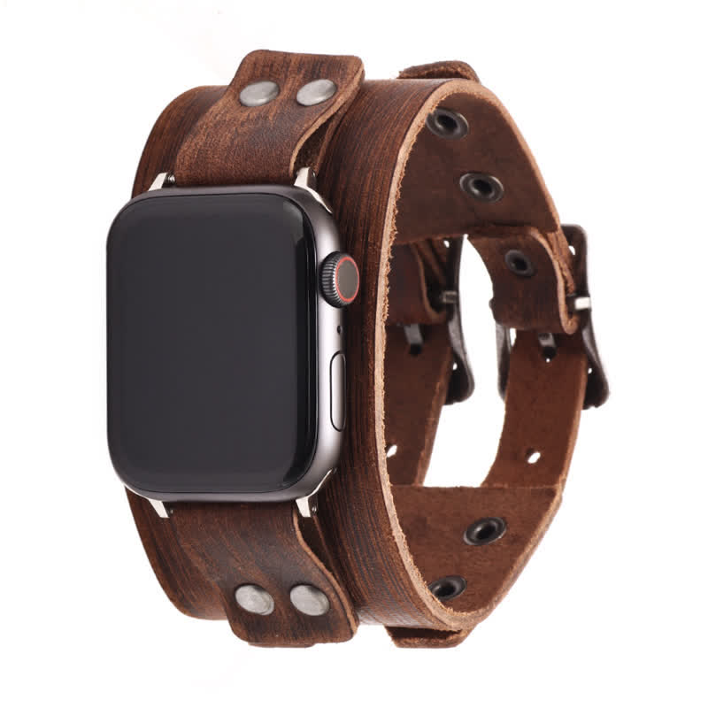 Bracelet de montre élégant en cuir véritable à double sangle