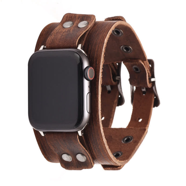 Bracelet de montre élégant en cuir véritable à double sangle