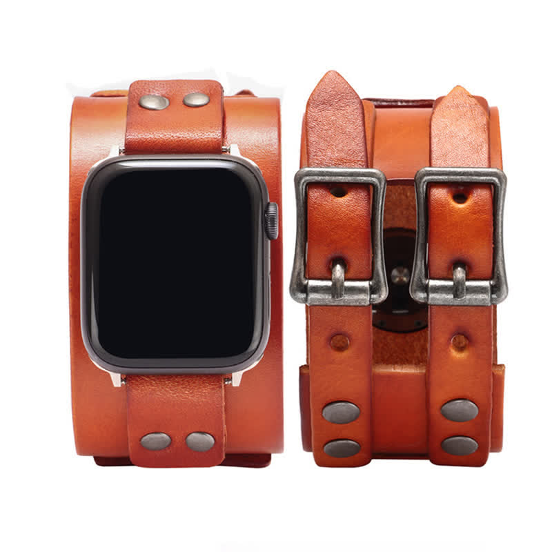 Bracelet de montre élégant en cuir véritable à double sangle
