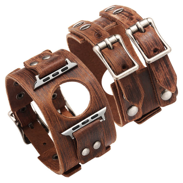 Bracelet de montre élégant en cuir véritable à double sangle