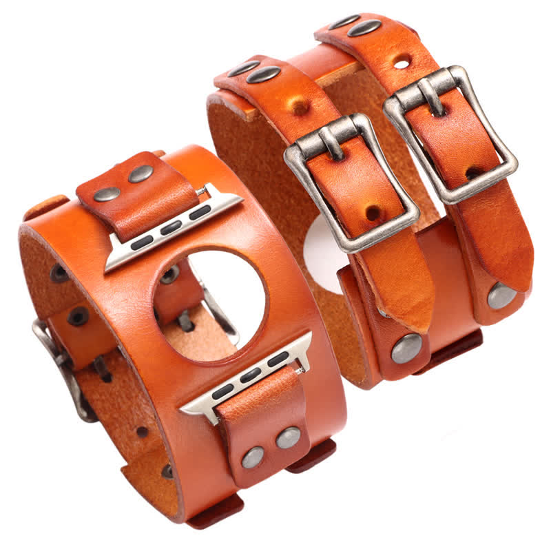 Bracelet de montre élégant en cuir véritable à double sangle