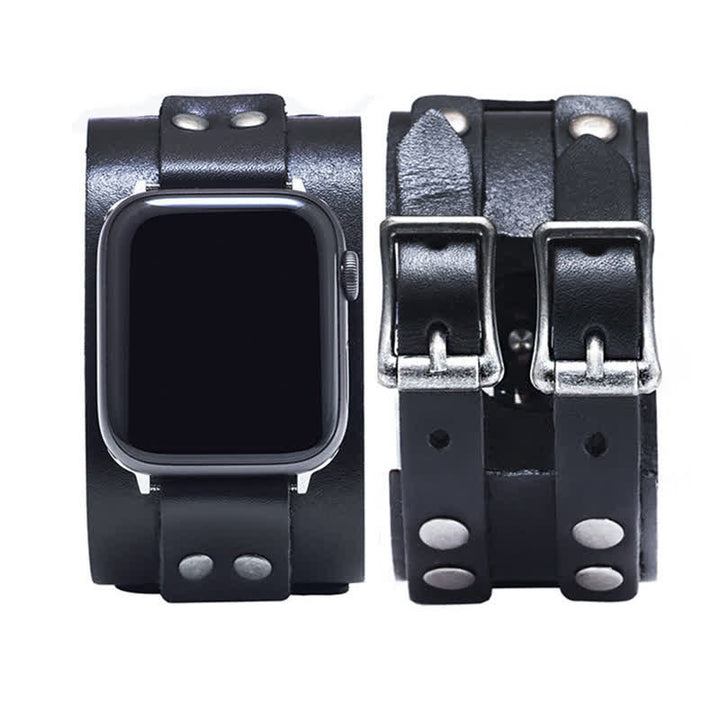Bracelet de montre élégant en cuir véritable à double sangle
