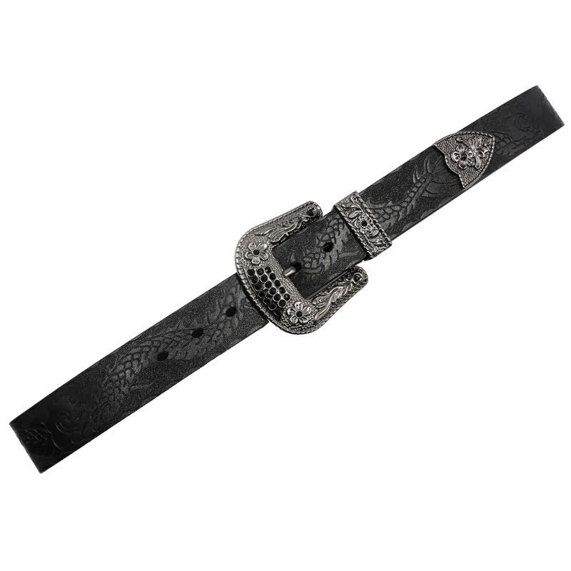 Ceinture en cuir à boucle florale et motif dragon en relief pour homme