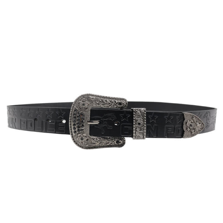 Ceinture en cuir à boucle sculptée pour homme, motif cow-boy