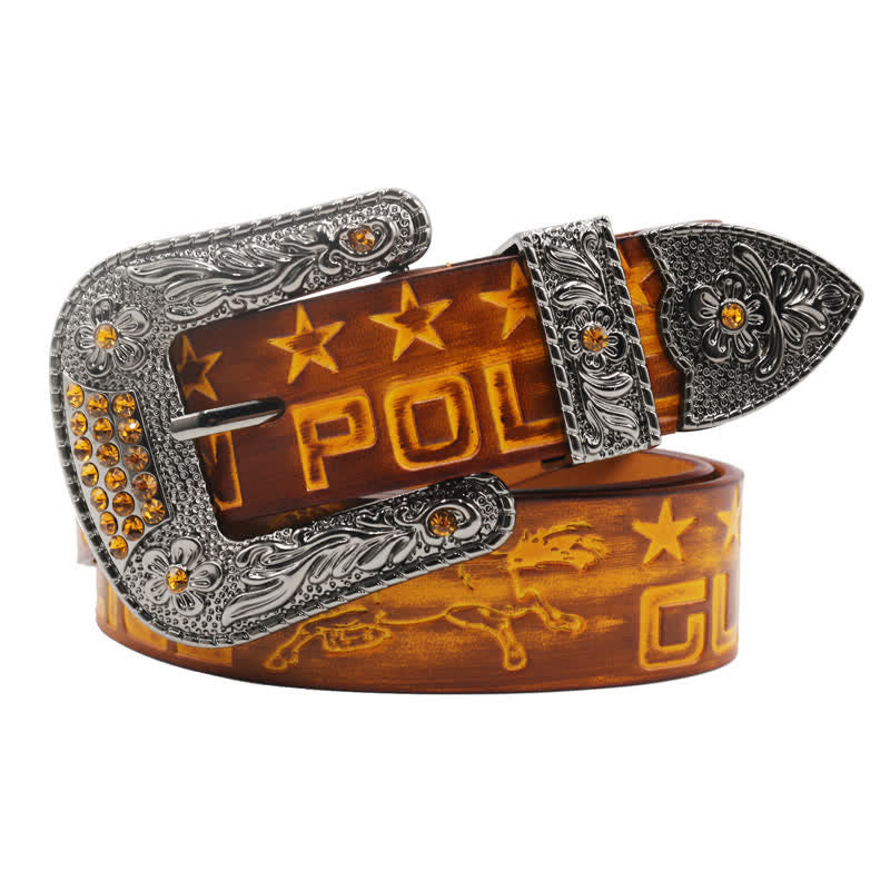 Ceinture en cuir à boucle sculptée pour homme, motif cow-boy