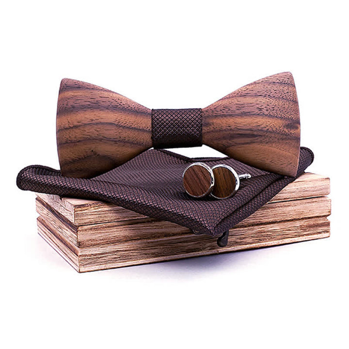 Ensemble de 3 nœuds papillon en bois de noyer noir pour homme