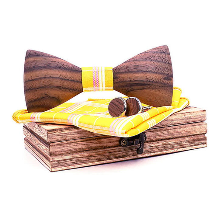 Ensemble de 3 nœuds papillon en bois de noyer noir pour homme