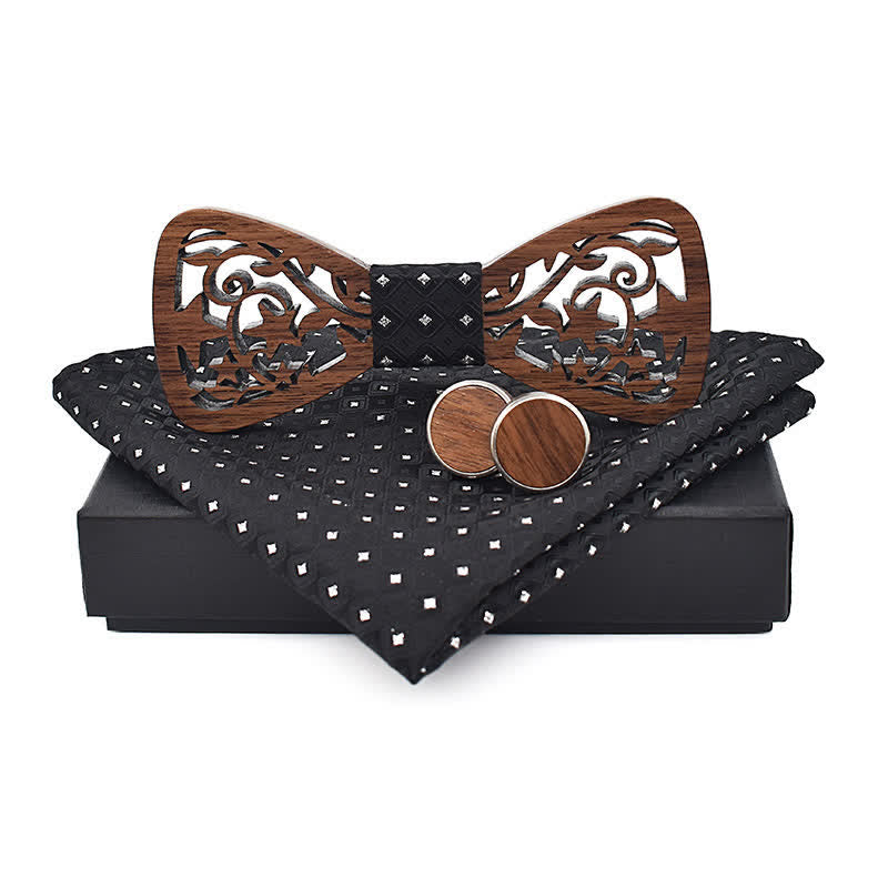 Lot de 3 nœuds papillon créatifs en bois pour homme avec étoile creuse