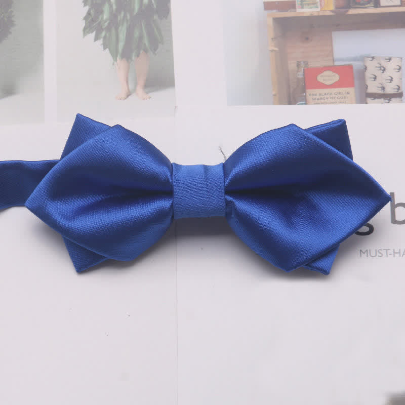 Nœud papillon pointu double épaisseur décontracté de couleur unie pour hommes