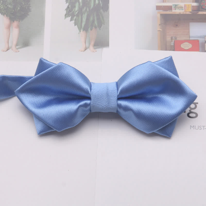 Nœud papillon pointu double épaisseur décontracté de couleur unie pour hommes