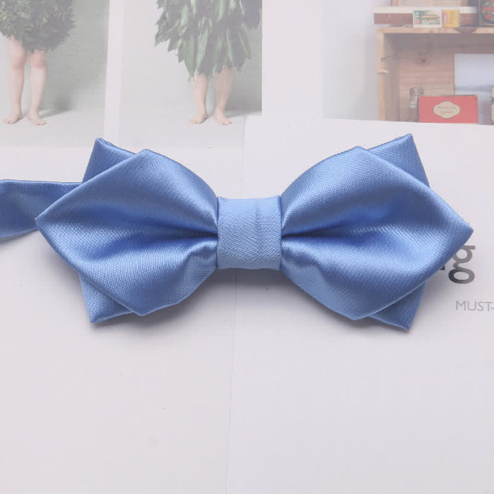 Nœud papillon pointu double épaisseur décontracté de couleur unie pour hommes