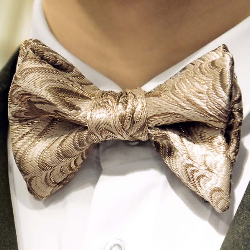 Nœud papillon surdimensionné en jacquard doré de luxe à queue de poisson pour homme