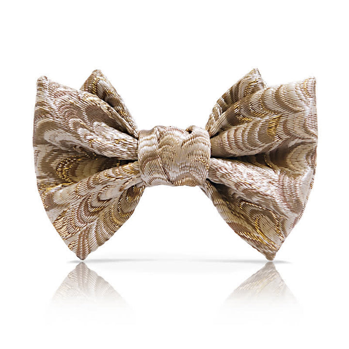 Nœud papillon surdimensionné en jacquard doré de luxe à queue de poisson pour homme