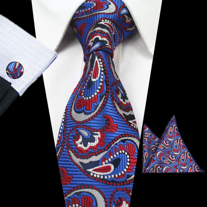 Ensemble de 3 cravates pour hommes à motif cachemire bleu roi et rouge