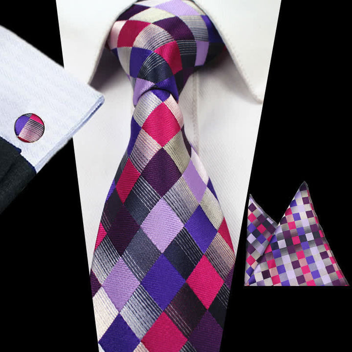 Ensemble de 3 cravates à carreaux violets et gris pour hommes