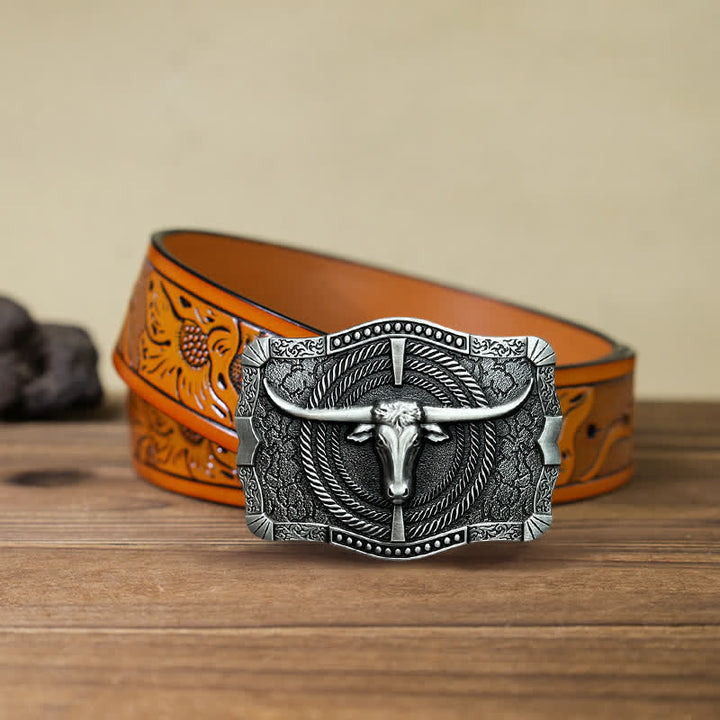 Ceinture en cuir à boucle tête de taureau western DIY pour homme
