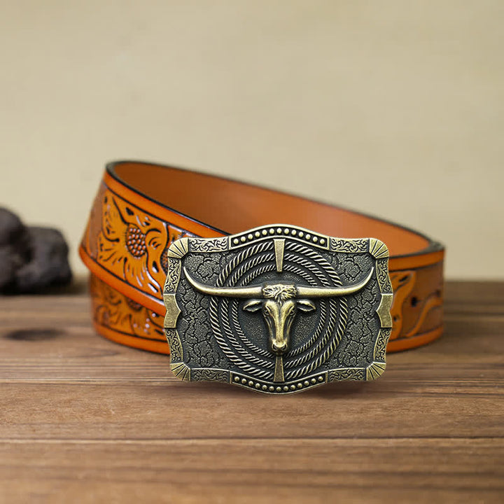 Ceinture en cuir à boucle tête de taureau western DIY pour homme