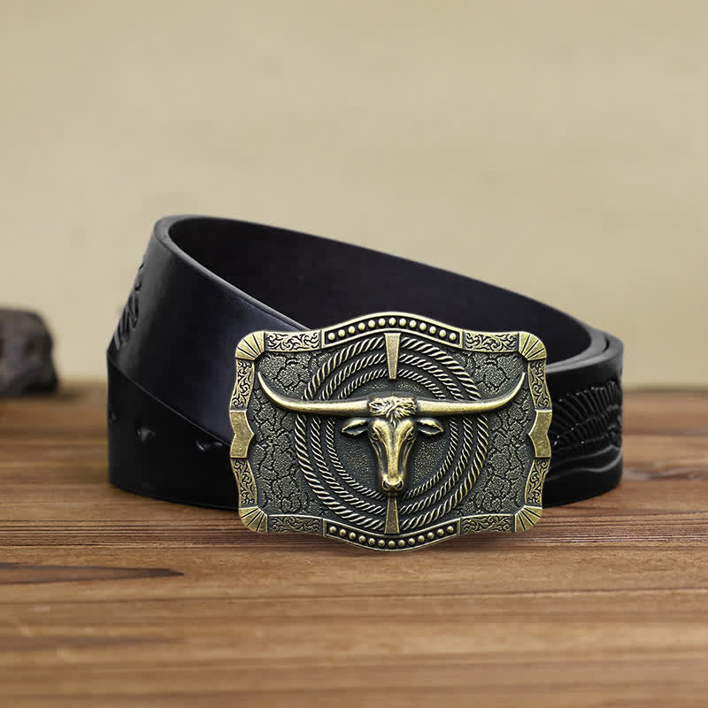Ceinture en cuir à boucle tête de taureau western DIY pour homme