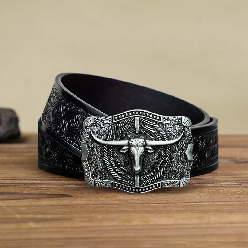 Ceinture en cuir à boucle tête de taureau western DIY pour homme
