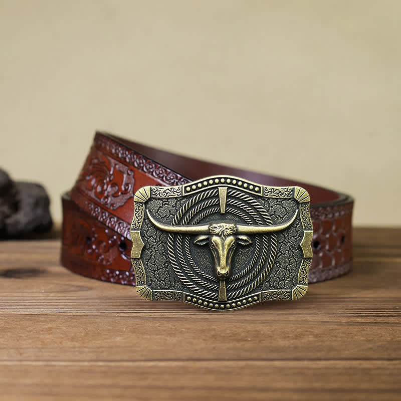 Ceinture en cuir à boucle tête de taureau western DIY pour homme